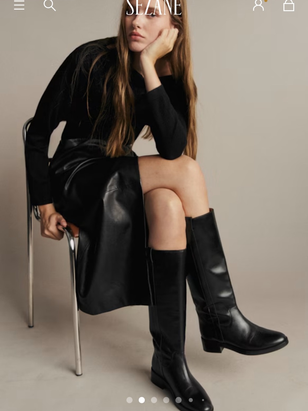Sezane Bridget Size 7 Classic Knee-High Leather Boots - Glossy Black